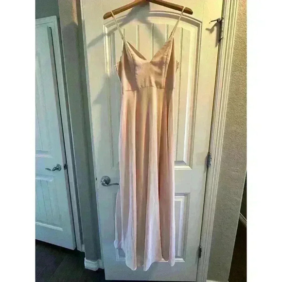 Lulu’s Romantic Ways Blush Pink Lace Button Back Maxi Dress M - Picture 6 of 9